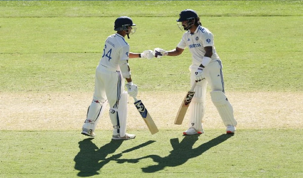 ind vs aus 1st test yashasvi jaiswal and kl rahul partnership 218 runs lead at stumps