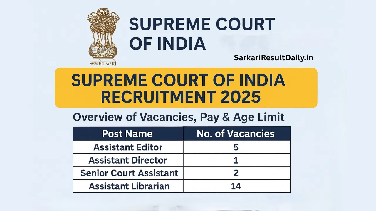 Supreme Court of India Recruitment 2025 – Apply Online for 22 Assistant Librarian, Assistant Editor & Other Posts - SarkariResultDaily.in