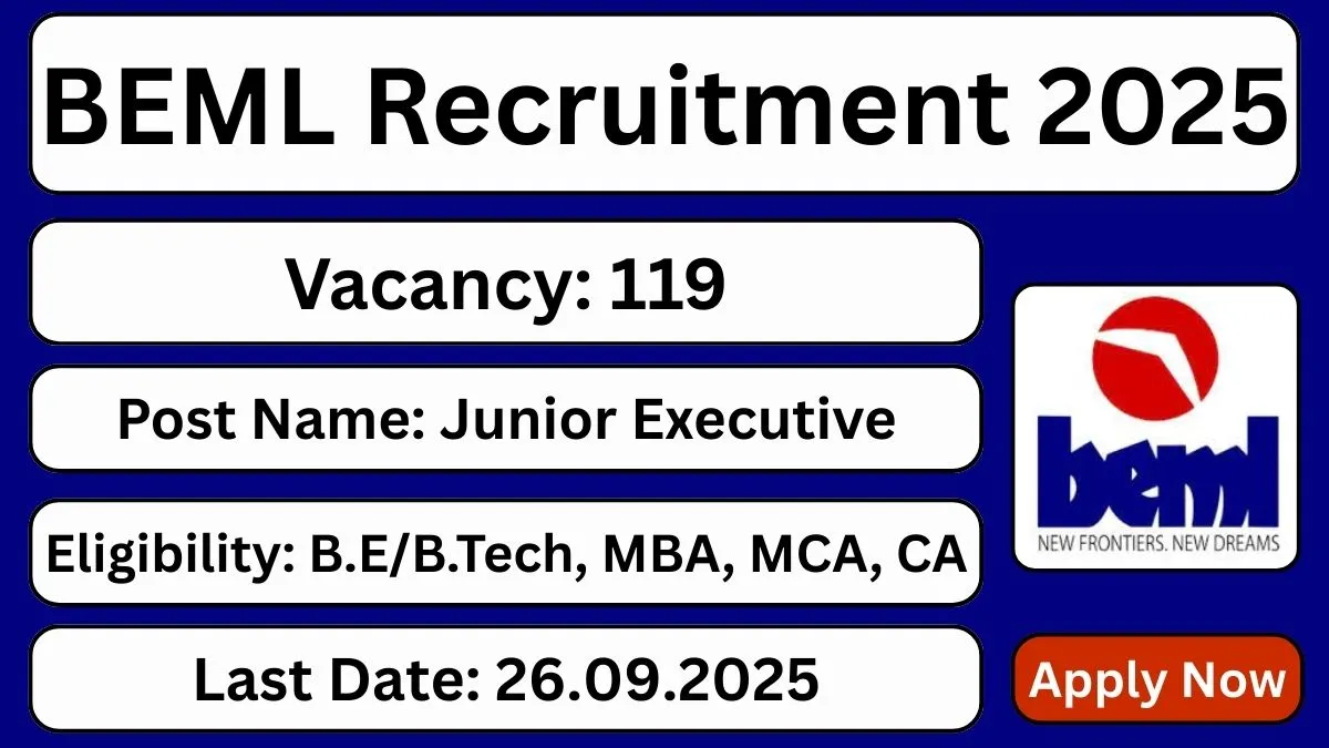 BEML Junior Executives Recruitment 2025 (119 Posts Vacancy) - SarkariResultDaily.in