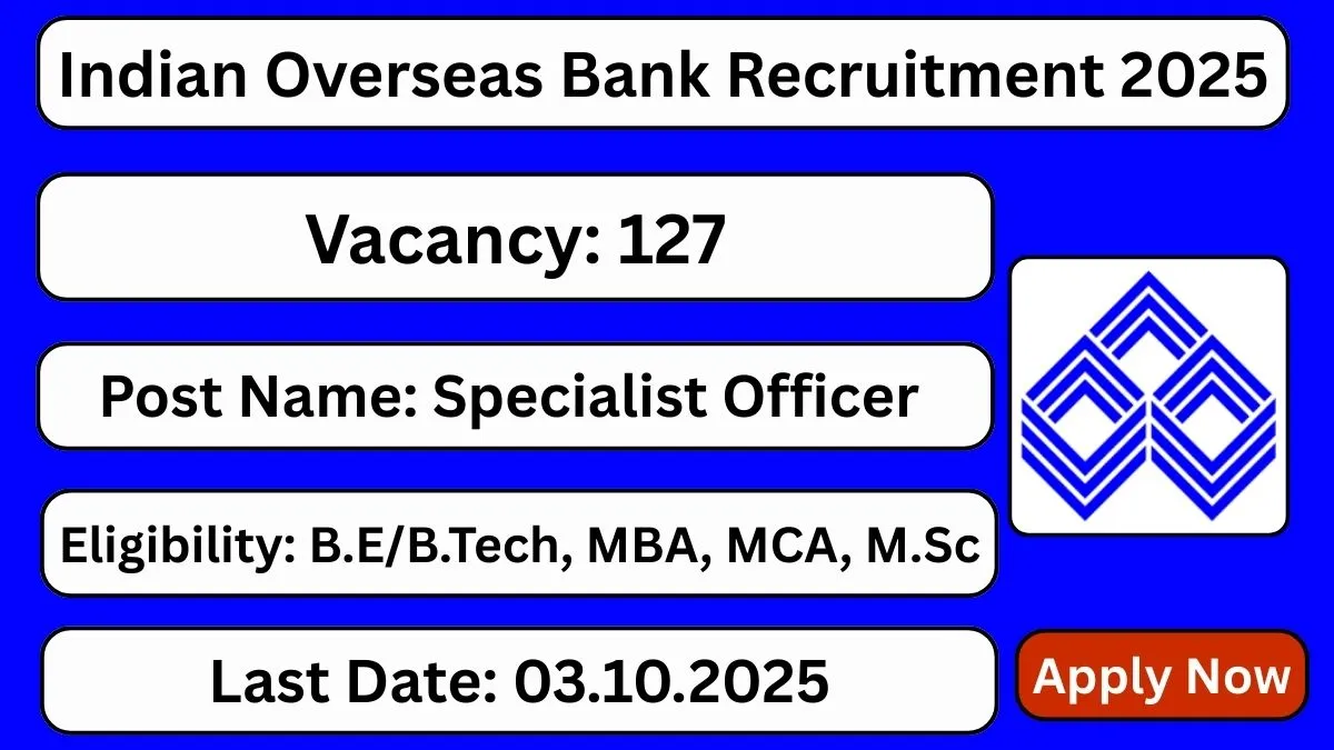 Indian Overseas Bank Specialist Officers Recruitment 2025 (127 Posts Vacancy) - SarkariResultDaily.in