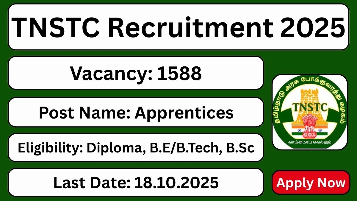 TNSTC Apprentices Recruitment 2025 (1,588 Posts Vacancy)