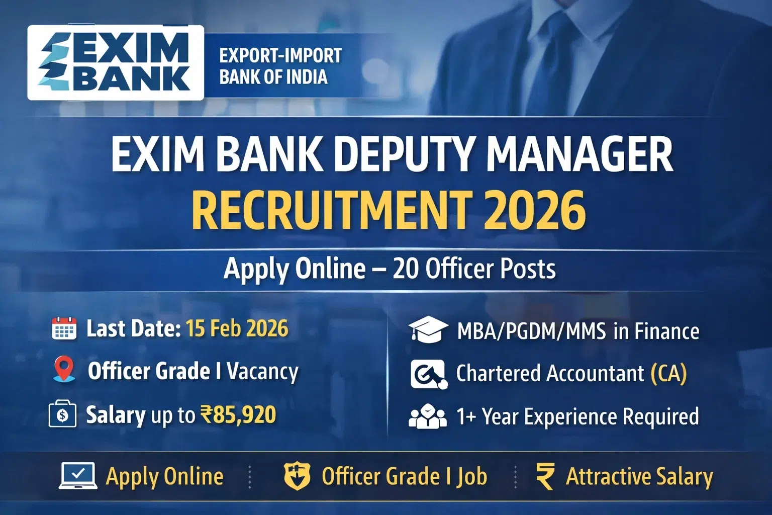 EXIM Bank Deputy Manager Recruitment 2026 (20 Posts Vacancy)