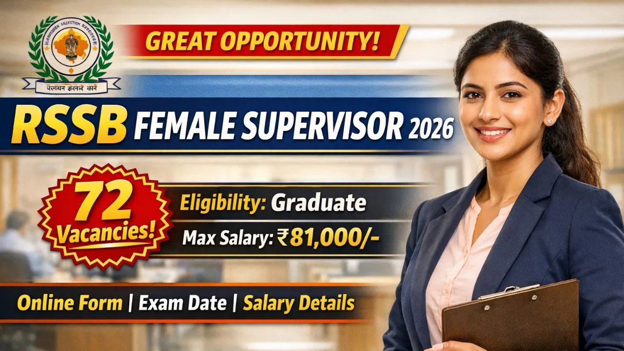 RSSB Female Supervisor Recruitment 2026 (72 Mahila Supervisor Posts)
